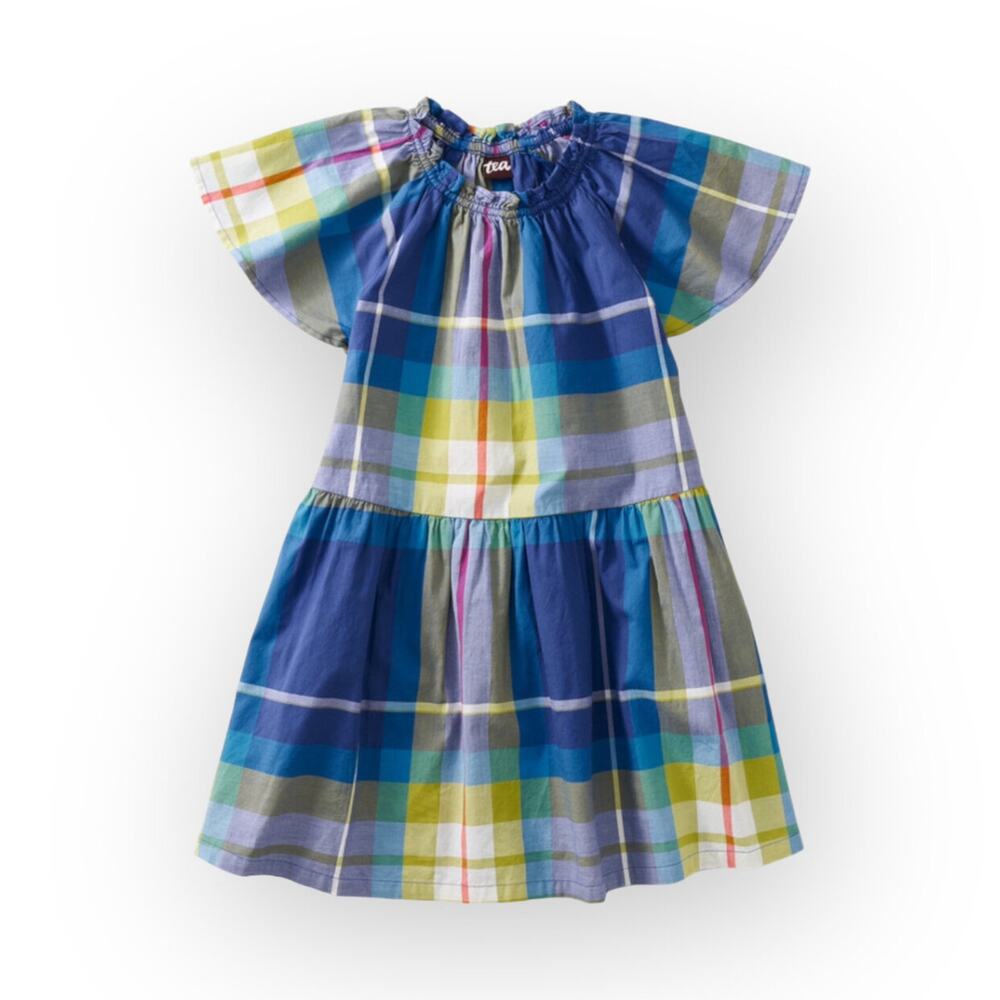 Tea Collection NWT Caribbean Madras Ruffle Shoulder Dress. Size 2